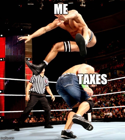 ME; TAXES | image tagged in wwe,john cena,taxes | made w/ Imgflip meme maker