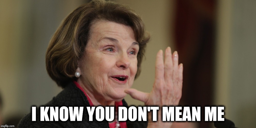 Diane Feinstein | I KNOW YOU DON'T MEAN ME | image tagged in diane feinstein | made w/ Imgflip meme maker