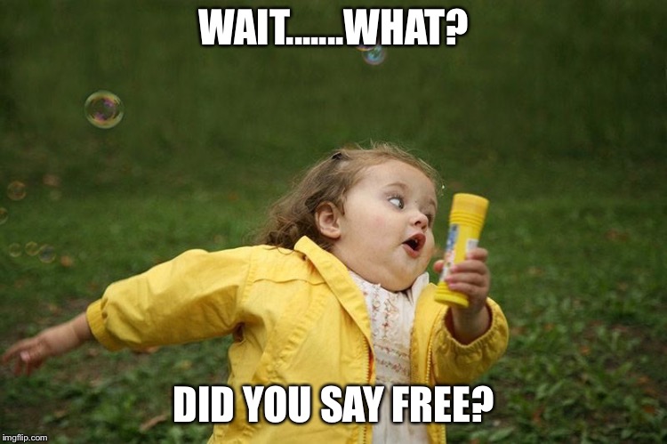 Fat child running | WAIT.......WHAT? DID YOU SAY FREE? | image tagged in fat child running | made w/ Imgflip meme maker