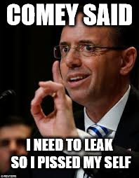 Rod Rosenstein | COMEY SAID; I NEED TO LEAK SO I PISSED MY SELF | image tagged in rod rosenstein | made w/ Imgflip meme maker