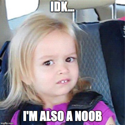 Confused Little Girl | IDK... I'M ALSO A NOOB | image tagged in confused little girl | made w/ Imgflip meme maker
