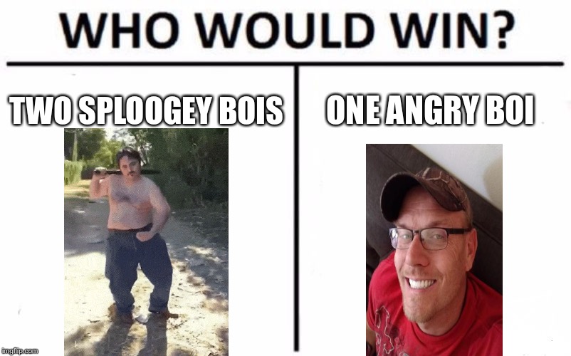 Who Would Win? Meme | TWO SPLOOGEY BOIS; ONE ANGRY BOI | image tagged in memes,who would win | made w/ Imgflip meme maker