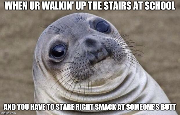 Awkward Moment Sealion Meme | WHEN UR WALKIN' UP THE STAIRS AT SCHOOL; AND YOU HAVE TO STARE RIGHT SMACK AT SOMEONE'S BUTT | image tagged in memes,awkward moment sealion | made w/ Imgflip meme maker