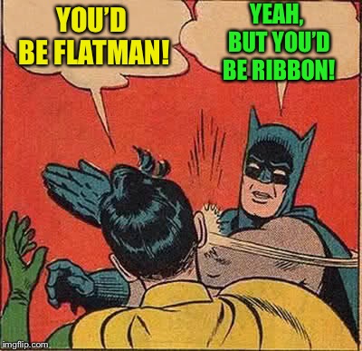 Batman Slapping Robin Meme | YOU’D BE FLATMAN! YEAH, BUT YOU’D BE RIBBON! | image tagged in memes,batman slapping robin | made w/ Imgflip meme maker