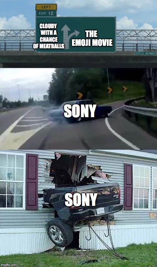 Sony In A Nutshell | THE EMOJI MOVIE; CLOUDY WITH A CHANCE OF MEATBALLS; SONY; SONY | image tagged in sony,comics | made w/ Imgflip meme maker