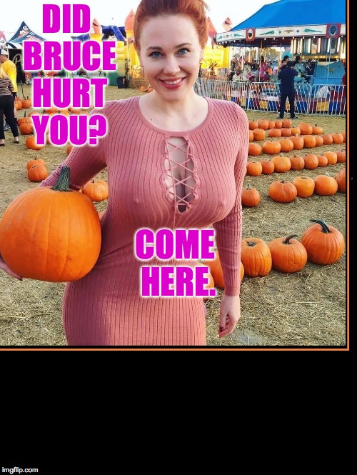 Nice Melons... uh, Pumpkins | DID BRUCE HURT YOU? COME HERE. | image tagged in nice melons... uh pumpkins | made w/ Imgflip meme maker