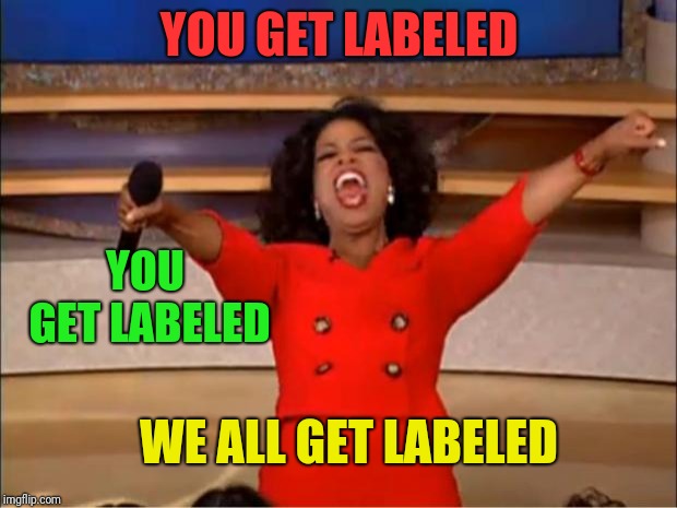 Oprah You Get A Meme | YOU GET LABELED YOU GET LABELED WE ALL GET LABELED | image tagged in memes,oprah you get a | made w/ Imgflip meme maker