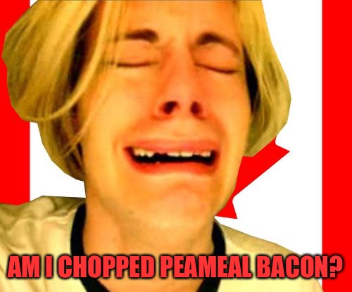 Leave Canada Alone | AM I CHOPPED PEAMEAL BACON? | image tagged in leave canada alone | made w/ Imgflip meme maker