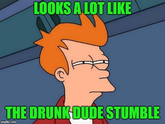 Futurama Fry Meme | LOOKS A LOT LIKE THE DRUNK DUDE STUMBLE | image tagged in memes,futurama fry | made w/ Imgflip meme maker