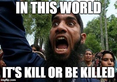Angry Muslim | IN THIS WORLD; IT'S KILL OR BE KILLED | image tagged in angry muslim,muslim,undertale,flowey,allahu akbar | made w/ Imgflip meme maker