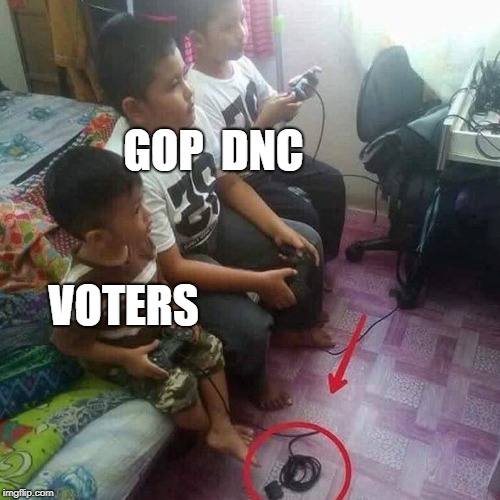 political parties | GOP  DNC; VOTERS | image tagged in political meme | made w/ Imgflip meme maker