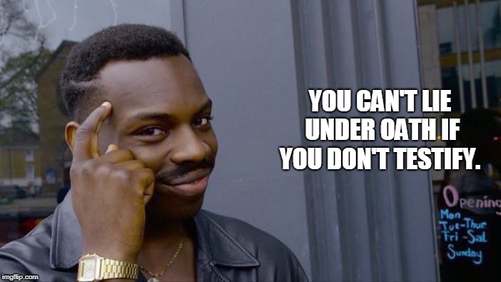 Roll Safe Think About It Meme | YOU CAN'T LIE UNDER OATH IF YOU DON'T TESTIFY. | image tagged in memes,roll safe think about it | made w/ Imgflip meme maker
