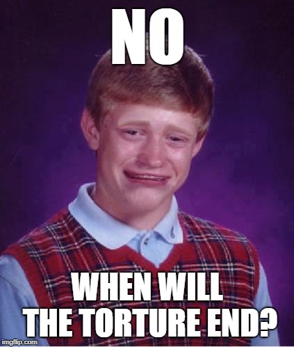 Bad Luck Brian Cry | NO WHEN WILL THE TORTURE END? | image tagged in bad luck brian cry | made w/ Imgflip meme maker