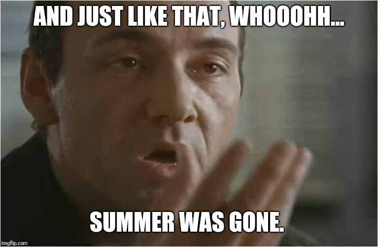 Verbal Kint Was Gone | AND JUST LIKE THAT, WHOOOHH... SUMMER WAS GONE. | image tagged in verbal kint was gone | made w/ Imgflip meme maker