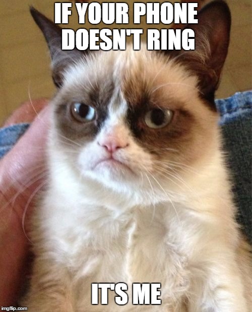 Grumpy Cat Meme | IF YOUR PHONE DOESN'T RING; IT'S ME | image tagged in memes,grumpy cat,phone,random | made w/ Imgflip meme maker