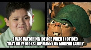 I WAS WATCHING ICE AGE WHEN I NOTICED THAT BILLY LOOKS LIKE MANNY ON MODERN FAMILY | image tagged in manny billy | made w/ Imgflip meme maker