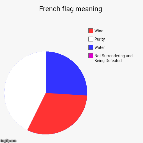 French flag meaning | Not Surrendering and Being Defeated, Water, Purity, Wine | image tagged in funny,pie charts | made w/ Imgflip chart maker