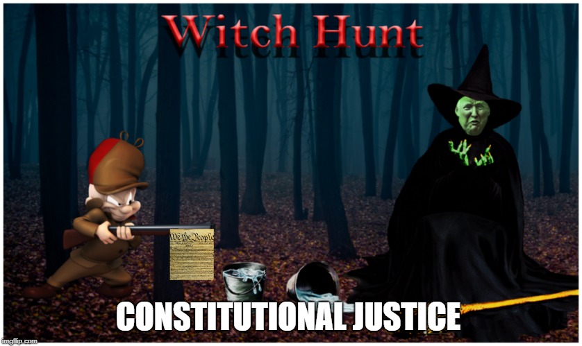 The Eternal Victim | CONSTITUTIONAL JUSTICE | image tagged in guns,president trump,elmer fudd,witch hunt,political humor,political meme | made w/ Imgflip meme maker