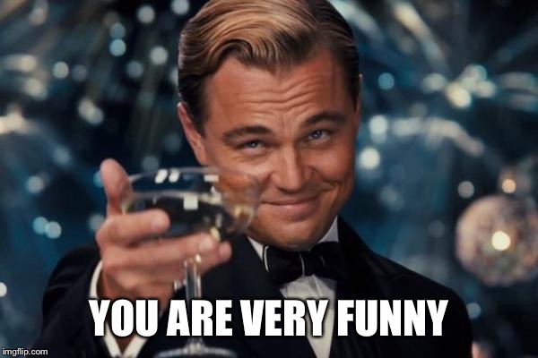Leonardo Dicaprio Cheers Meme | YOU ARE VERY FUNNY | image tagged in memes,leonardo dicaprio cheers | made w/ Imgflip meme maker