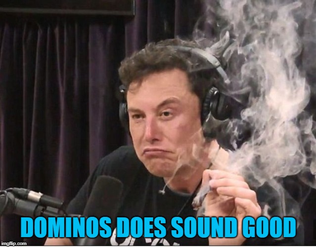 Elon Musk smoking a joint | DOMINOS DOES SOUND GOOD | image tagged in elon musk smoking a joint | made w/ Imgflip meme maker
