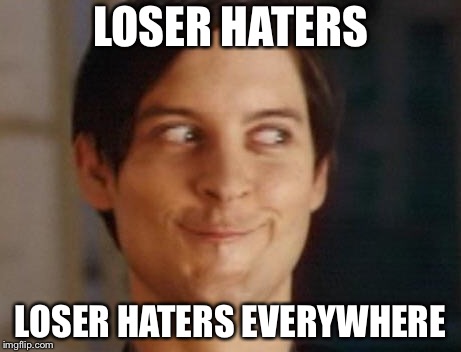 Spiderman Peter Parker Meme | LOSER HATERS; LOSER HATERS EVERYWHERE | image tagged in memes,spiderman peter parker | made w/ Imgflip meme maker