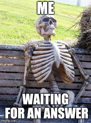 Waiting Skeleton | ME; WAITING FOR AN ANSWER | image tagged in memes,waiting skeleton | made w/ Imgflip meme maker