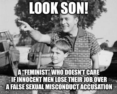 Look Son Meme | LOOK SON! A “FEMINIST” WHO DOESN’T CARE IF INNOCENT MEN LOSE THEIR JOB OVER A FALSE SEXUAL MISCONDUCT ACCUSATION | image tagged in memes,look son | made w/ Imgflip meme maker