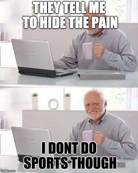 I Mean, Look At This Guy He Is On The Computer, Not Playing Sports | THEY TELL ME TO HIDE THE PAIN; I DONT DO SPORTS THOUGH | image tagged in memes,hide the pain harold | made w/ Imgflip meme maker