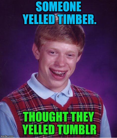 Bad Luck Brian Meme | SOMEONE YELLED TIMBER. THOUGHT THEY YELLED TUMBLR | image tagged in memes,bad luck brian | made w/ Imgflip meme maker