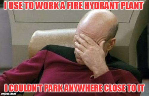 Steven Wright's humor was made for memes | I USE TO WORK A FIRE HYDRANT PLANT; I COULDN'T PARK ANYWHERE CLOSE TO IT | image tagged in memes,captain picard facepalm | made w/ Imgflip meme maker