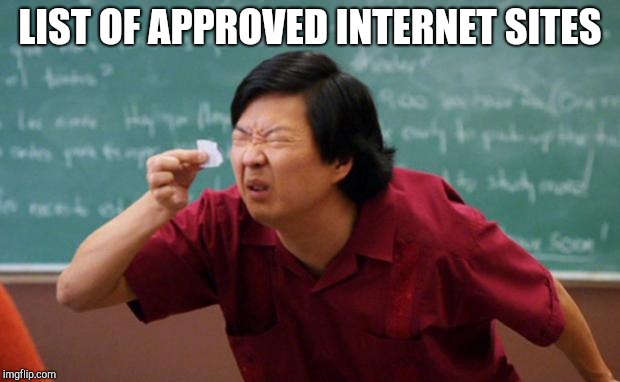 Senior Chang Squinting | LIST OF APPROVED INTERNET SITES | image tagged in senior chang squinting | made w/ Imgflip meme maker