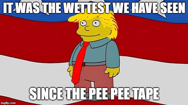 Ralph Wiggum Trump Quote | IT WAS THE WETTEST WE HAVE SEEN; SINCE THE PEE PEE TAPE | image tagged in ralph wiggum trump quote | made w/ Imgflip meme maker