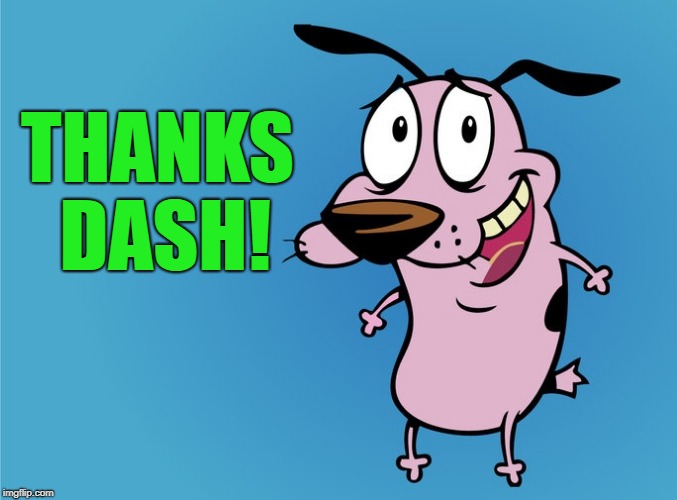 THANKS DASH! | image tagged in courage | made w/ Imgflip meme maker