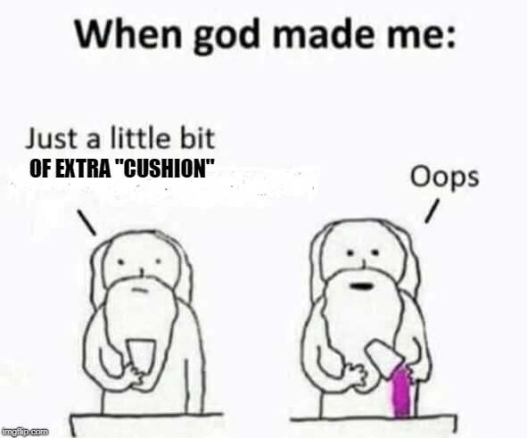 I'm not fat. I'm just extra "cushiony" | OF EXTRA "CUSHION" | image tagged in memes,when god made me,cushion for the pushin,bad luck brian | made w/ Imgflip meme maker