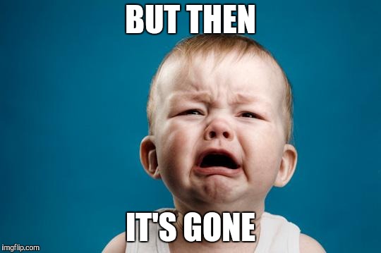 BABY CRYING | BUT THEN IT'S GONE | image tagged in baby crying | made w/ Imgflip meme maker