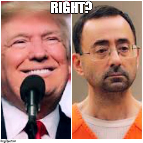 Trump and Nassar  | RIGHT? | image tagged in trump and nassar | made w/ Imgflip meme maker