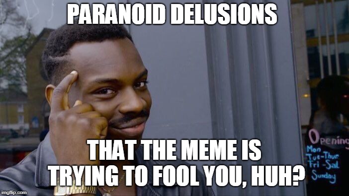 Roll Safe Think About It Meme | PARANOID DELUSIONS THAT THE MEME IS TRYING TO FOOL YOU, HUH? | image tagged in memes,roll safe think about it | made w/ Imgflip meme maker