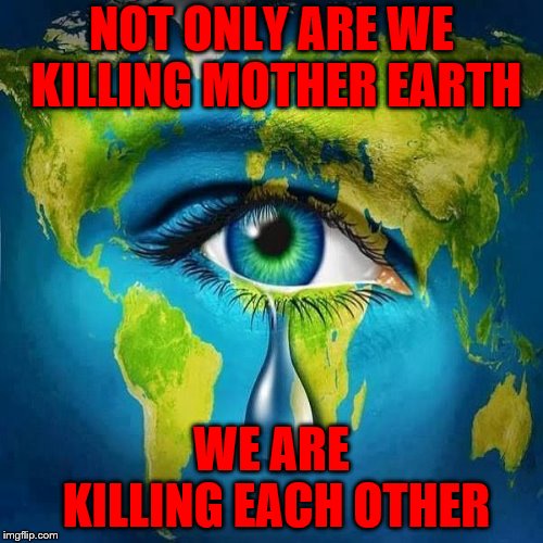 Mother Nature Cry | NOT ONLY ARE WE KILLING MOTHER EARTH; WE ARE KILLING EACH OTHER | image tagged in mother nature cry | made w/ Imgflip meme maker