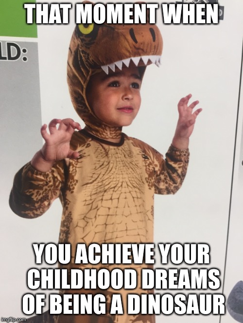 THAT MOMENT WHEN; YOU ACHIEVE YOUR CHILDHOOD DREAMS OF BEING A DINOSAUR | image tagged in philosoraptor | made w/ Imgflip meme maker