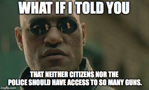 Matrix Morpheus Meme | WHAT IF I TOLD YOU THAT NEITHER CITIZENS NOR THE POLICE SHOULD HAVE ACCESS TO SO MANY GUNS. | image tagged in memes,matrix morpheus | made w/ Imgflip meme maker