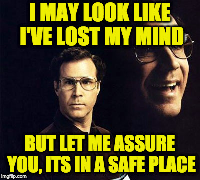 Will Ferrell Meme | I MAY LOOK LIKE I'VE LOST MY MIND; BUT LET ME ASSURE YOU, ITS IN A SAFE PLACE | image tagged in memes,will ferrell | made w/ Imgflip meme maker