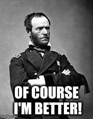 General Sherman | OF COURSE I'M BETTER! | image tagged in general sherman | made w/ Imgflip meme maker