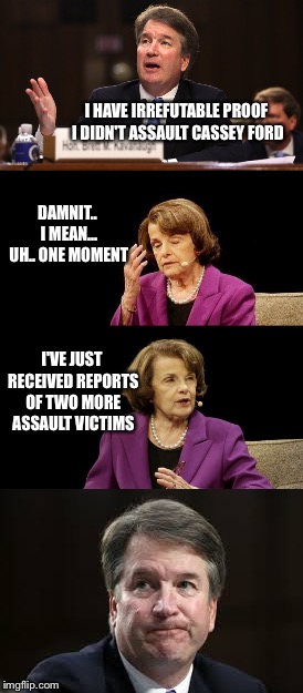 The assault on Kavanaugh | I HAVE IRREFUTABLE PROOF I DIDN'T ASSAULT CASSEY FORD; DAMNIT.. I MEAN... UH.. ONE MOMENT; I'VE JUST RECEIVED REPORTS OF TWO MORE ASSAULT VICTIMS | image tagged in brett kavanaugh,kavanaugh,metoo,media lies,politics | made w/ Imgflip meme maker