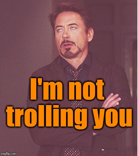 Face You Make Robert Downey Jr Meme | I'm not trolling you | image tagged in memes,face you make robert downey jr | made w/ Imgflip meme maker