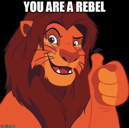 lion thumbs up | YOU ARE A REBEL | image tagged in lion thumbs up | made w/ Imgflip meme maker