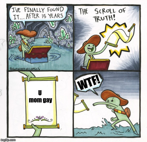 The Scroll Of Truth | WTF! U mom gay | image tagged in memes,the scroll of truth | made w/ Imgflip meme maker