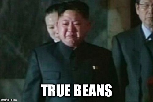 Kim Jong Un Sad Meme | TRUE BEANS | image tagged in memes,kim jong un sad | made w/ Imgflip meme maker