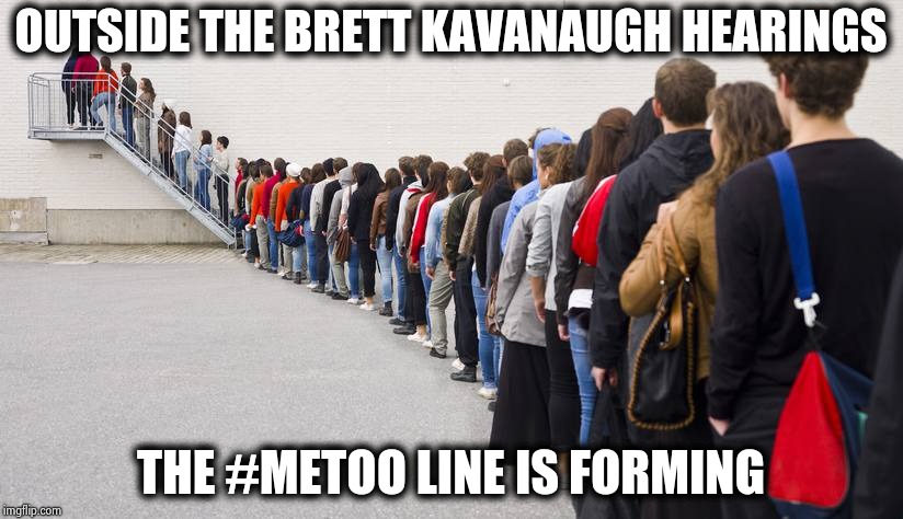 Waiting in line | OUTSIDE THE BRETT KAVANAUGH HEARINGS THE #METOO LINE IS FORMING | image tagged in waiting in line | made w/ Imgflip meme maker