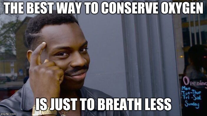 Roll Safe Think About It | THE BEST WAY TO CONSERVE OXYGEN; IS JUST TO BREATH LESS | image tagged in memes,roll safe think about it | made w/ Imgflip meme maker