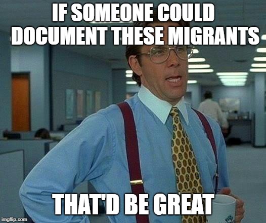 That Would Be Great | IF SOMEONE COULD DOCUMENT THESE MIGRANTS; THAT'D BE GREAT | image tagged in memes,that would be great | made w/ Imgflip meme maker